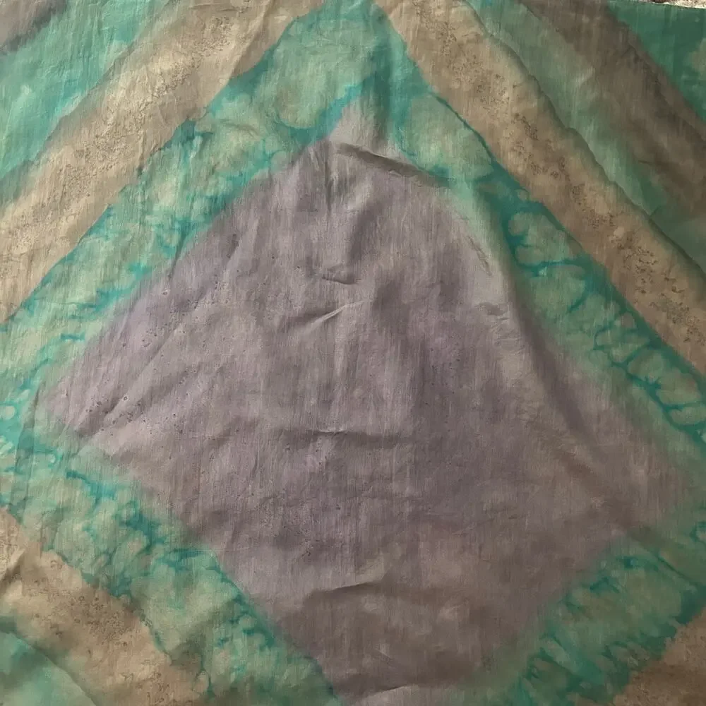 100% Silk Hand Rolled Square Scarf Green Taupe Abstract Watercolor 30x30